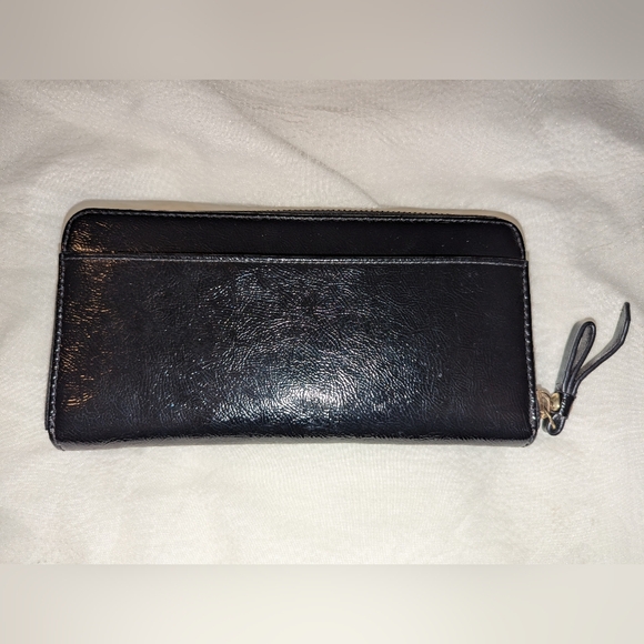 Coach Poppy Liquid Leather Continental Zip Around Wallet Black EUC - Picture 3 of 12